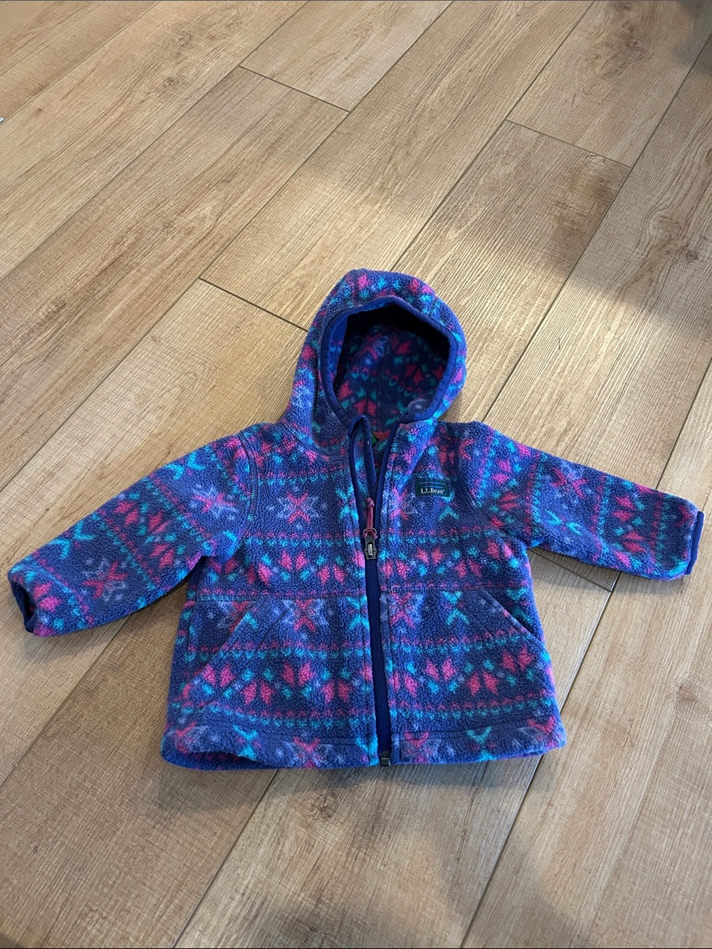 L.L. Bean Baby' Hooded Fleece Jacket - Purple, Pink & Blue Pattern